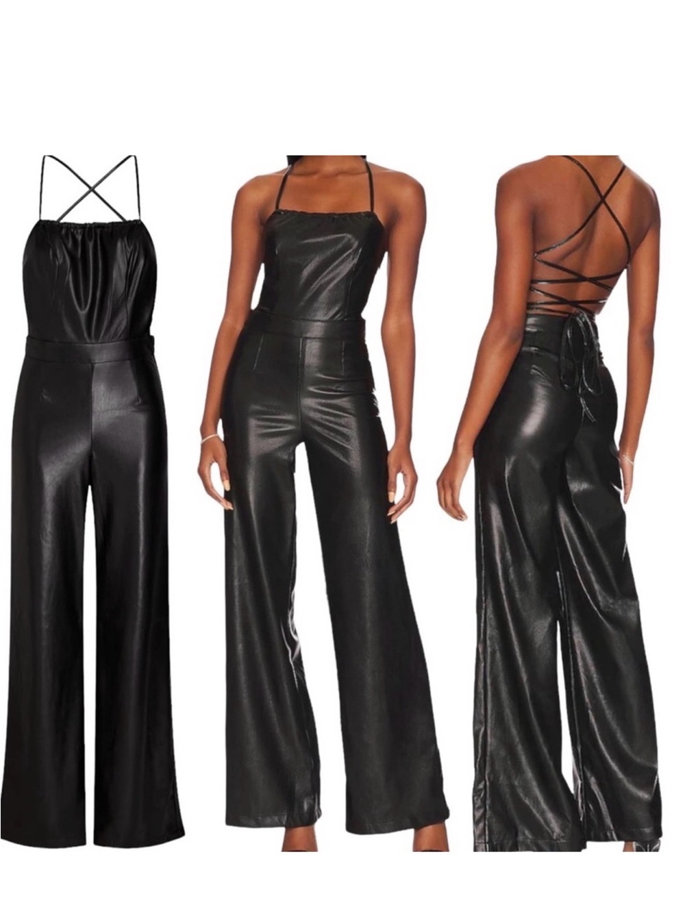 Good American Black Leather Jumpsuit